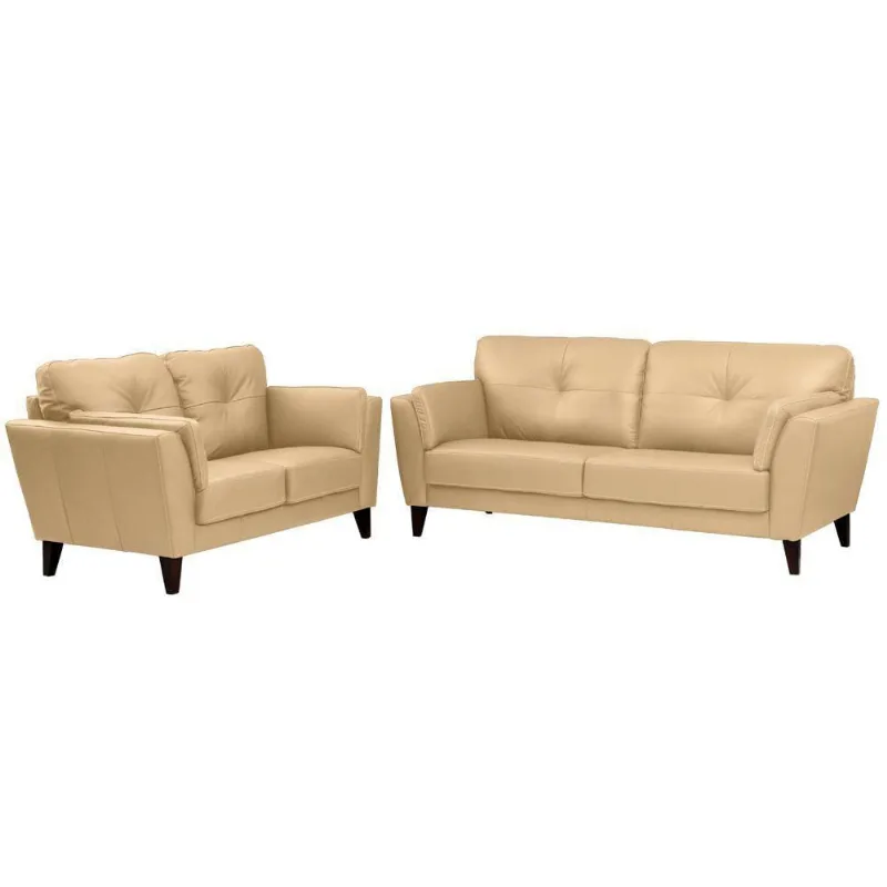 Conjunto de Sofás 2 e 3 Lugares Laos Couro Bege