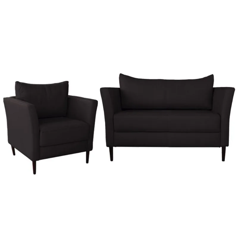 Conjunto Sofá 2 Lugares com Poltrona Pés Palito Lubbock Couro Marrom - Gran Belo
