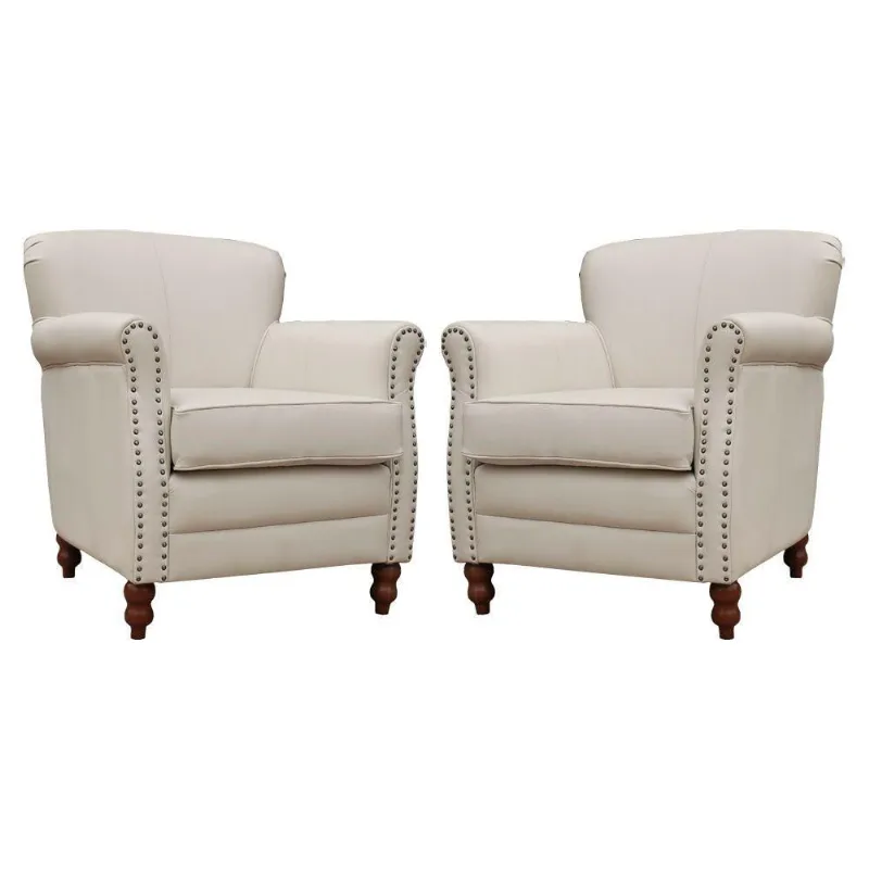 Kit 02 Poltronas Decorativas Pés Madeira Couro Off White
