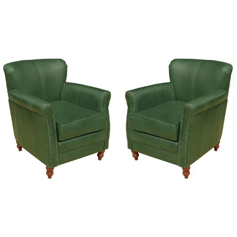 Kit 02 Poltronas Decorativas Pés Madeira Couro Verde