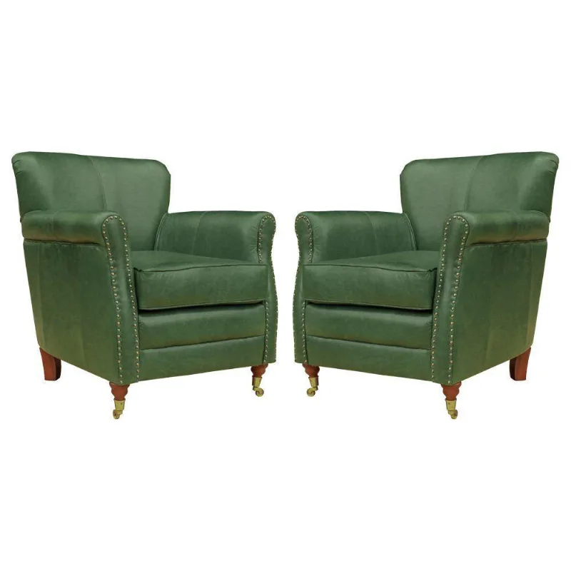 Kit 02 Poltronas Decorativas Pés Príncipe Couro Verde