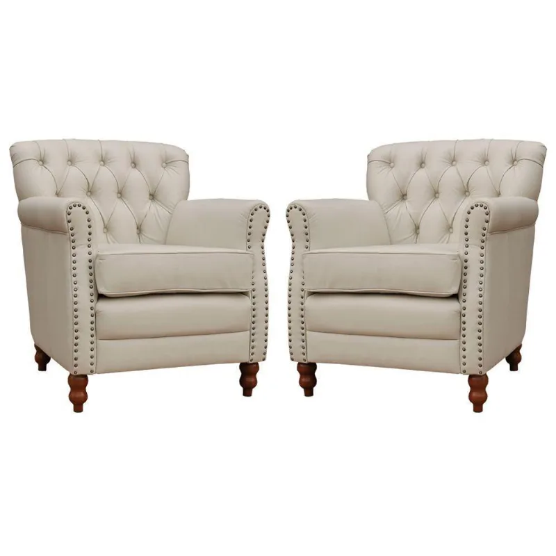 Kit 02 Poltronas Níger Pés Madeira Couro Off White