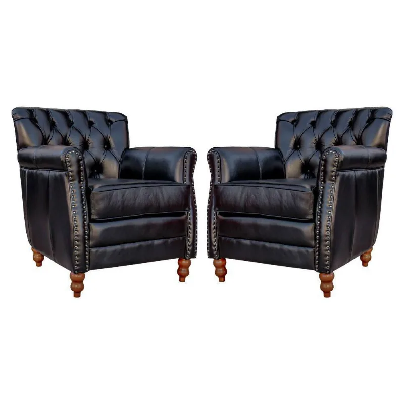 Kit 02 Poltronas Decorativas Sala de Estar Níger Pés Madeira Couro Preto Gran Belo
