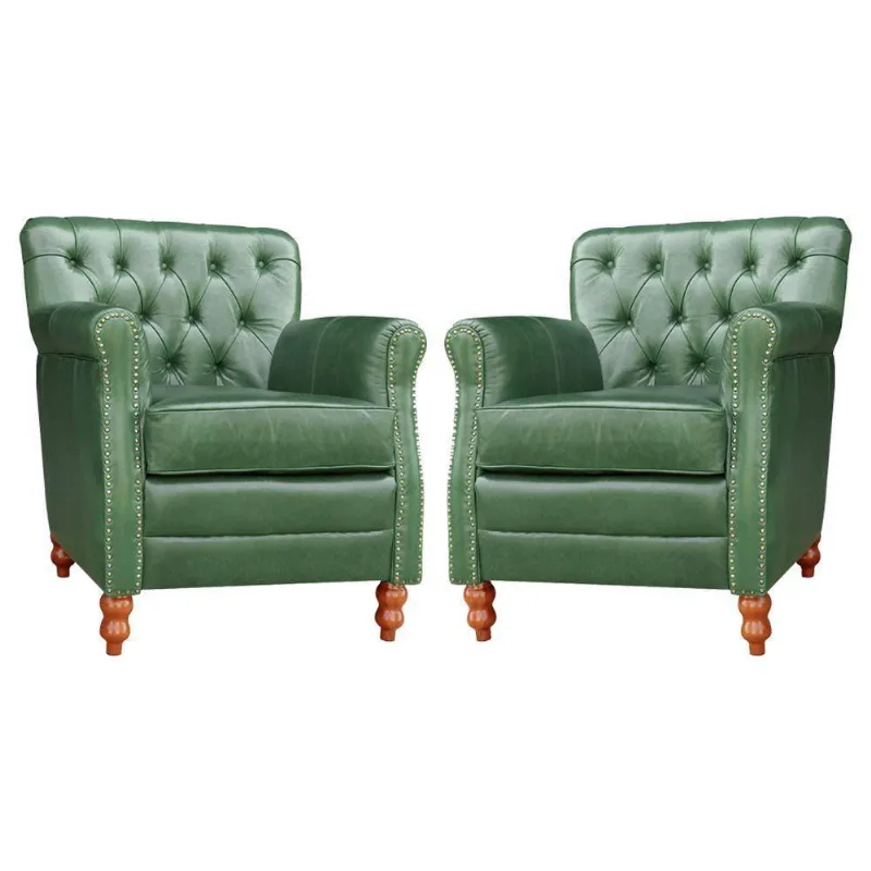 Kit 02 Poltronas Níger Pés Madeira Couro Verde Gran Belo