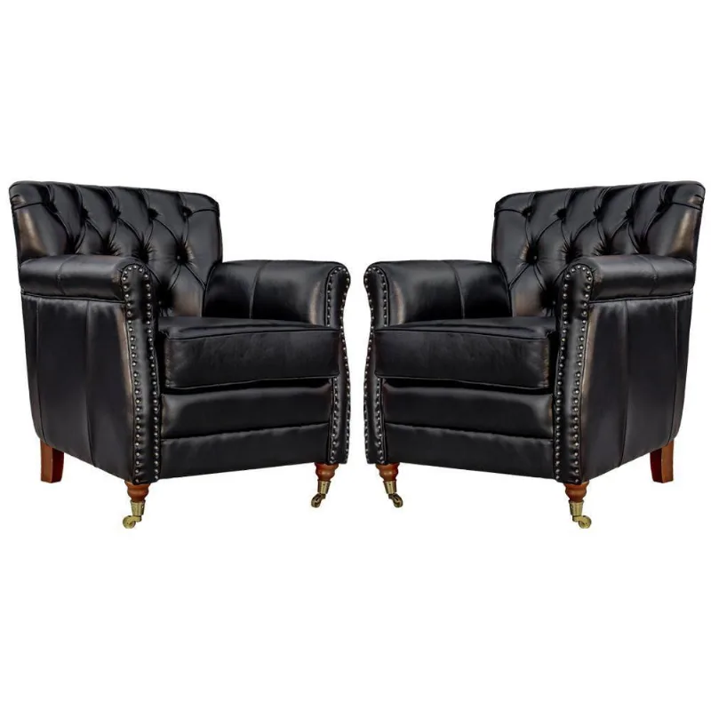 Kit 02 Poltronas Decorativas Sala de Estar Níger Pés Príncipe Couro Preto Gran Belo