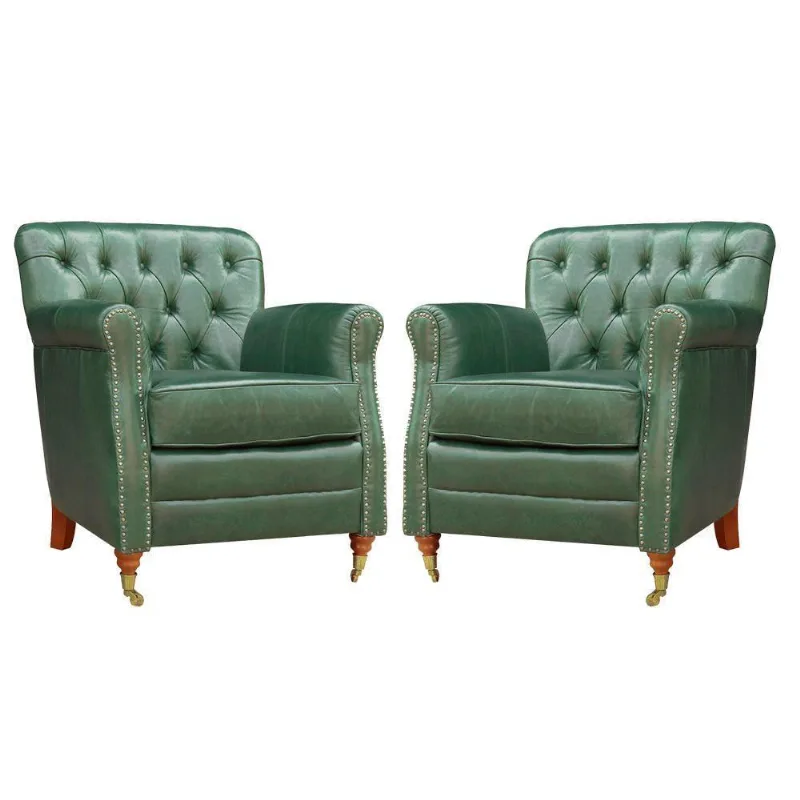Kit 02 Poltronas Níger Pés Príncipe Couro Verde Gran Belo