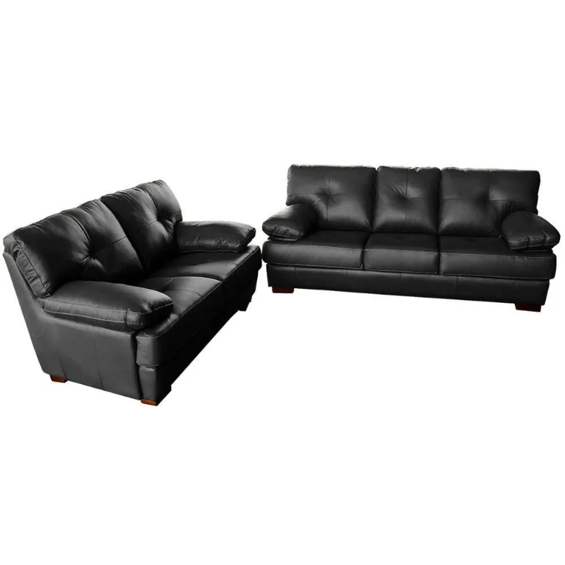 Conjunto de Sofás 2 e 3 Lugares Couro Preto Gran Belo