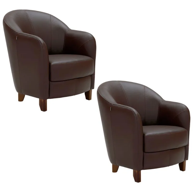 Kit 2 Poltronas Decorativas Sala de Estar Pés Madeira Kairós Couro Chocolate - Gran Belo