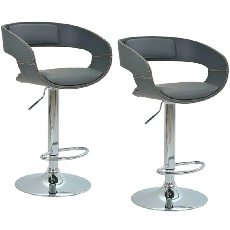 Kit 02 Banquetas para Cozinha Base Disco Giratória com Regulagem de Altura Líbia Pu Cinza Gran Belo