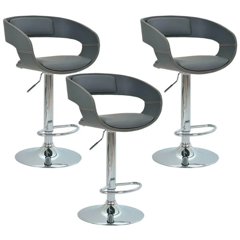 Kit 03 Banquetas para Cozinha Base Disco Giratória com Regulagem de Altura Líbia Pu Cinza Gran Belo