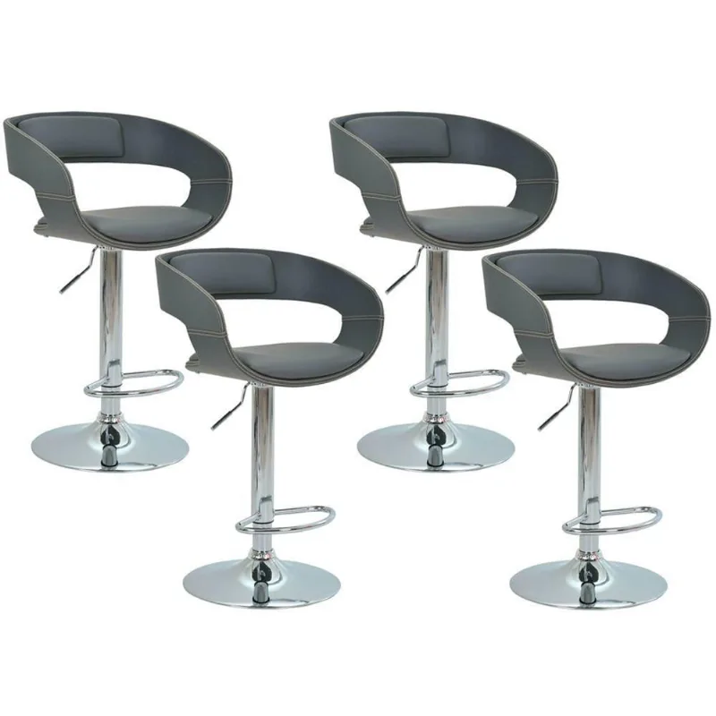 Kit 04 Banquetas para Cozinha Base Disco Giratória com Regulagem de Altura Líbia Pu Cinza Gran Belo