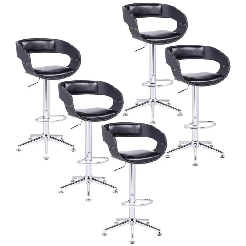 Kit 05 Banquetas Base Estrela Giratória Pu Preto Gran Belo