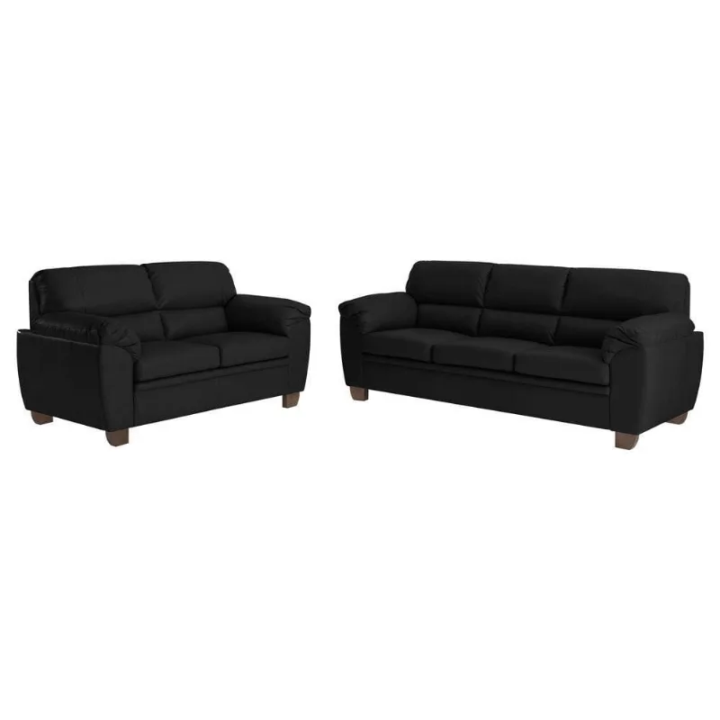 Conjunto de Sofás 2 e 3 Lugares Nauru Couro Preto Gran Belo