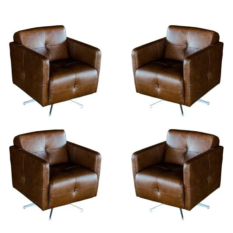 Kit 4 Poltronas Giratória Para Sala De Estar Astana Couro Marrom Bicolor - Gran Belo