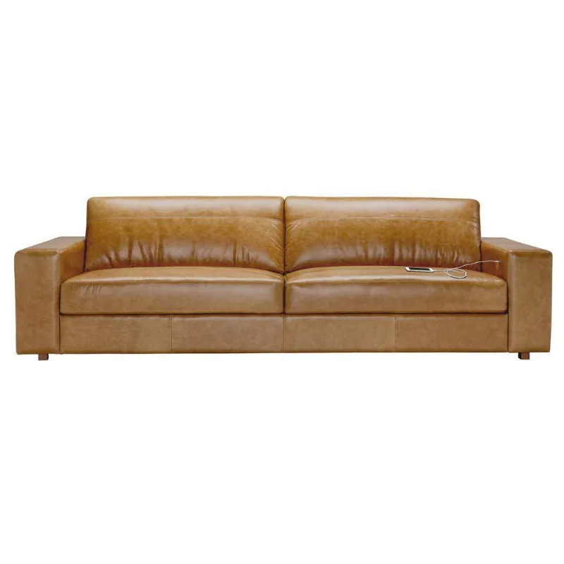 Sofá 4 Lugares Entrada USB Oslo 270 Cm Couro Camel Gran Belo