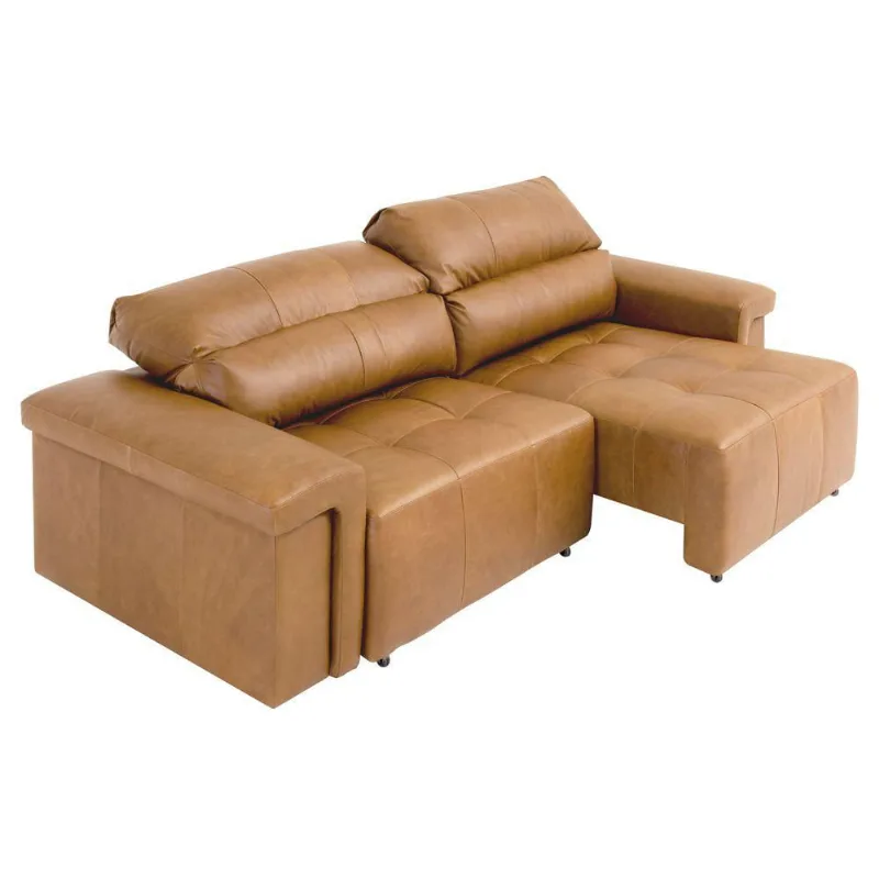 Sofá Retrátil e Reclinável 3 Lugares Maitê 226 cm Couro Camel - Gran Belo