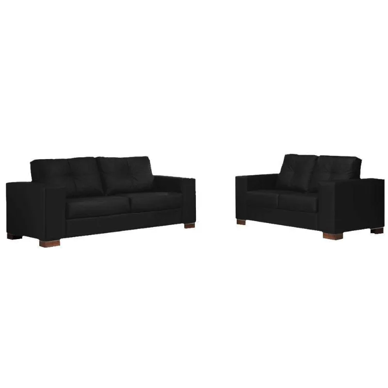 Conjunto Sofá 3 e 2 Lugares Kenny Couro Preto