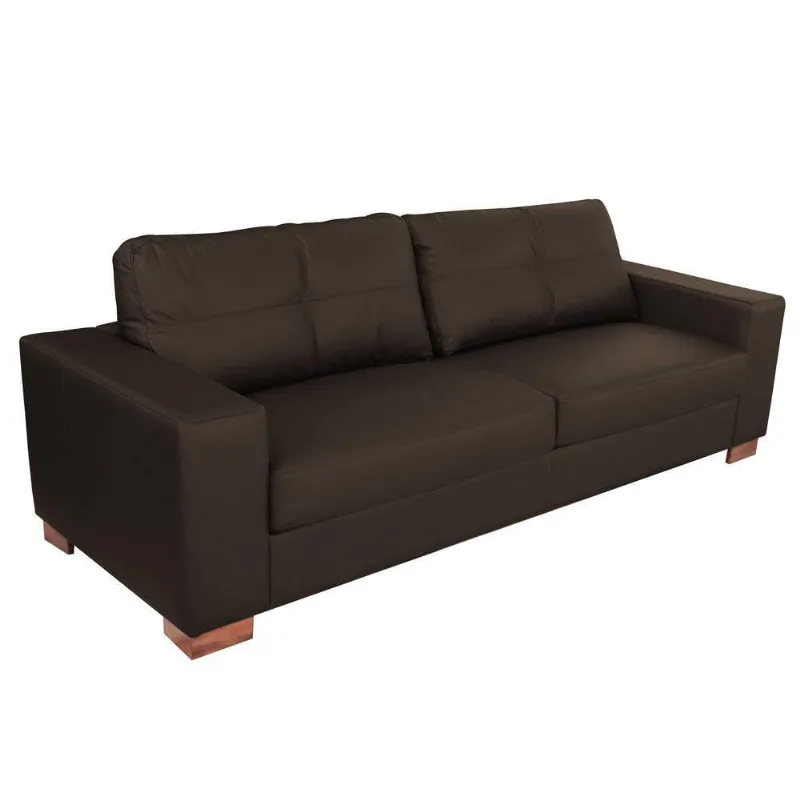 Sofá 3 Lugares Sala de Estar Pés Madeira kenny 240 cm Couro Tabaco - Gran Belo