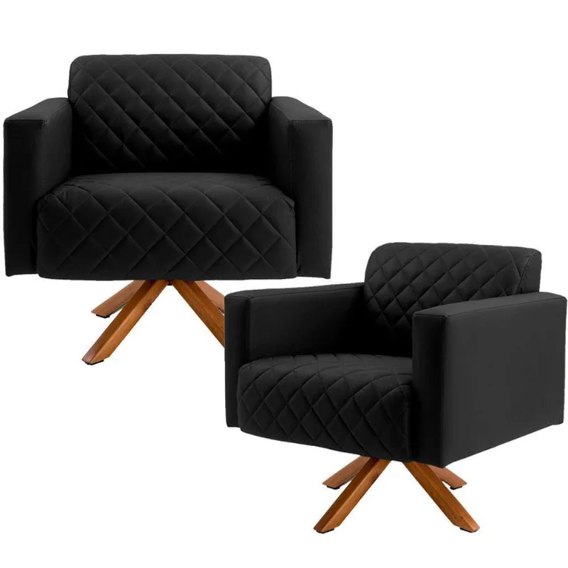 Kit 02 Poltronas Giratória Argélia Corano Preto Gran Belo