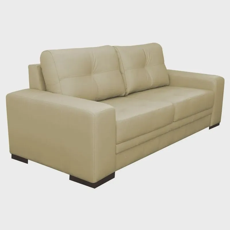 Sofá 3 Lugares Sala de Estar Milano 210cm Couro Bege G58 - Gran Belo