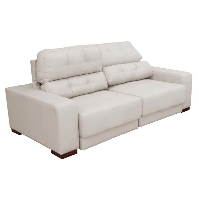 Sofá Retrátil e Reclinável 4 Lugares Couro Off White