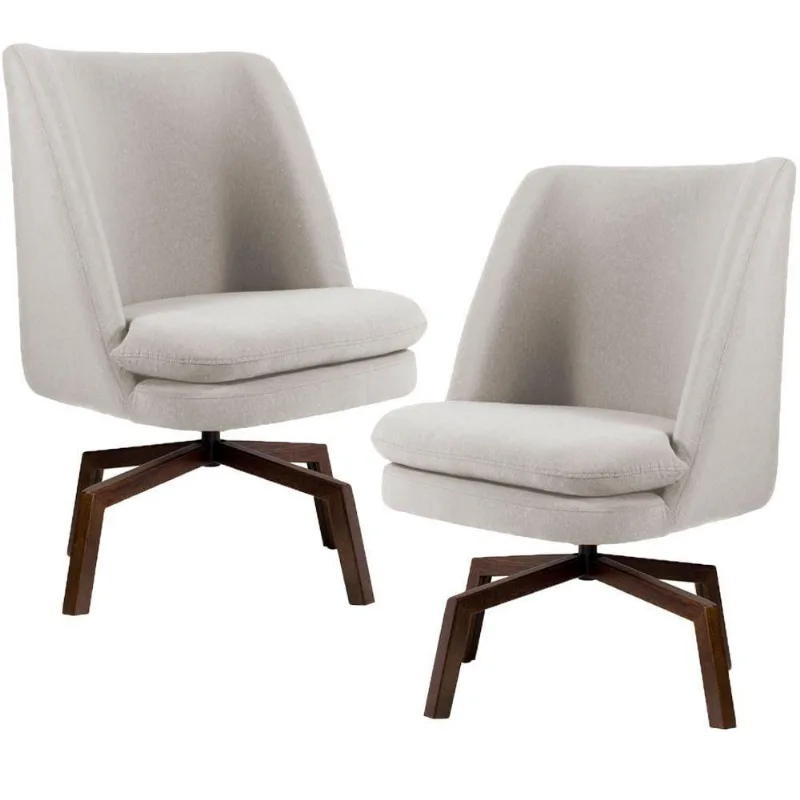 Kit 02 Poltronas Giratória Megara Algodão Bege Cru Gran Belo