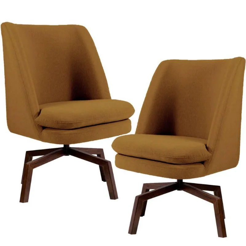 Kit 02 Poltronas Giratória Megara Veludo Mostarda Gran Belo