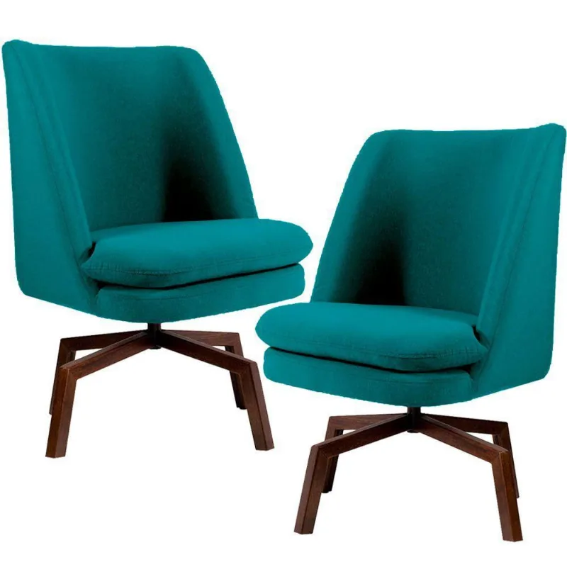 Kit 02 Poltronas Giratória Megara Veludo Turquesa Gran Belo