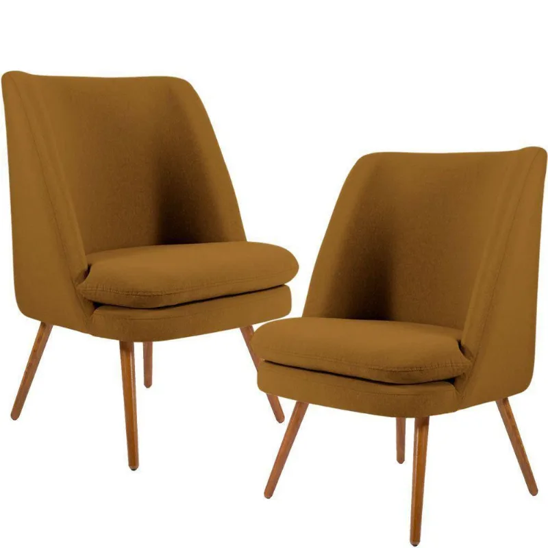 Kit 02 Poltronas Decorativas Pés Palito Veludo Mostarda