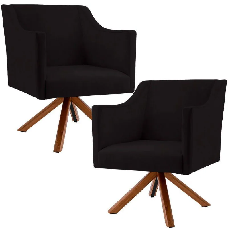 Kit 02 Poltronas Decorativas Giratória Beta Veludo Preto