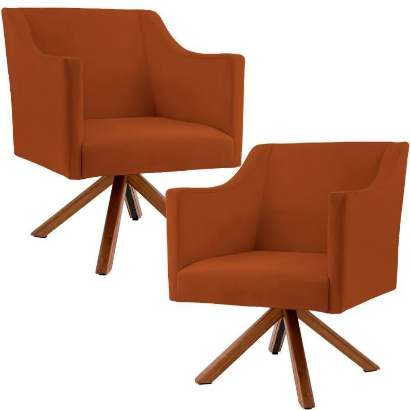 Kit 02 Poltronas Decorativas Giratória Beta Veludo Telha