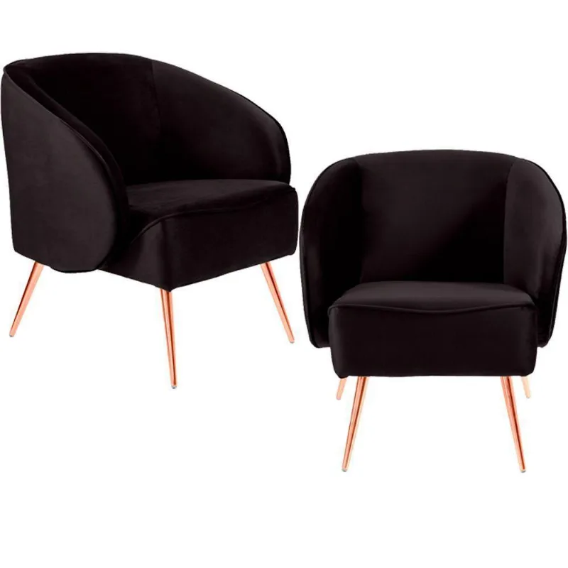 Kit 02 Poltronas Pés Alumínio Rosê Winy Veludo Preto