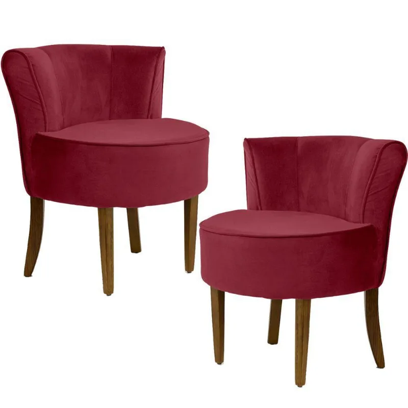 Kit 02 Poltronas Base Madeira Ayla Veludo Marsala Gran Belo