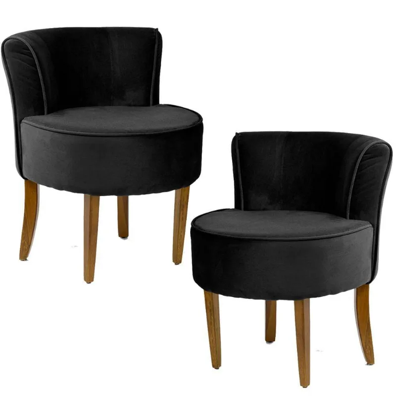 Kit 02 Poltronas Decorativas Base de Madeira Veludo Preto