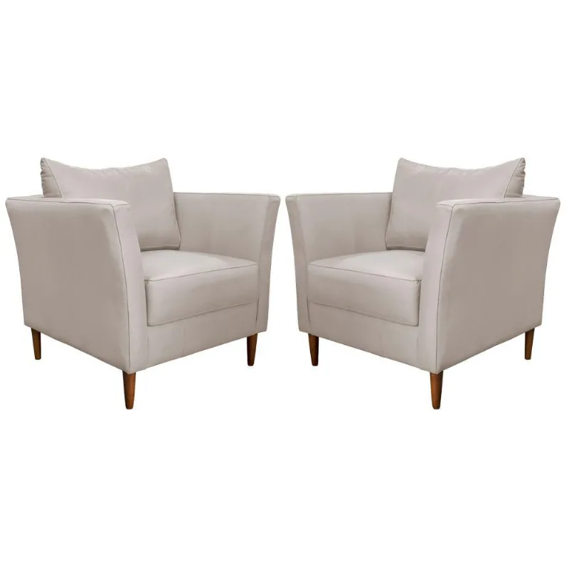 Kit 2 Poltronas Decorativa Sala de Estar Pés Palito Lubbock Couro Off White - Gran Belo