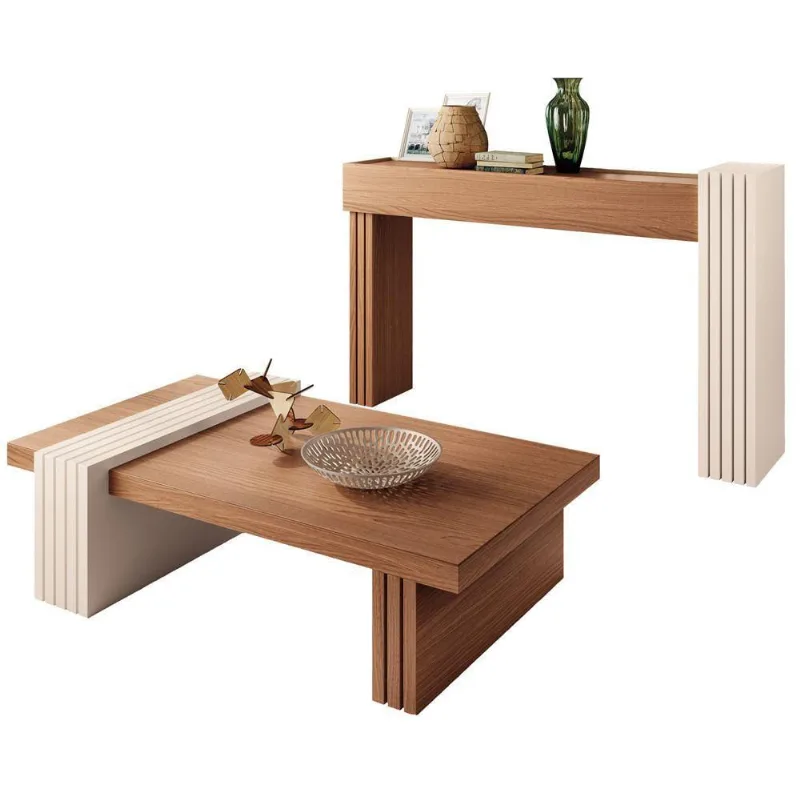 Conjunto de Aparador e Mesa de Centro Riad Nature/off White Gran Belo