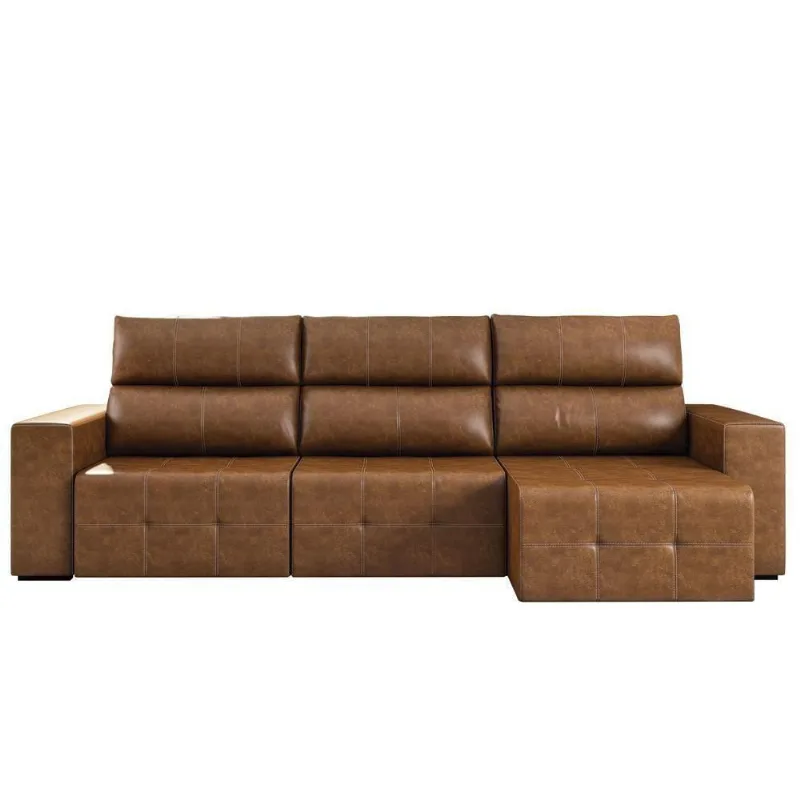 Sofá Russo Couro Caramelo G52 5 Lugares Retrátil e Reclinável 344cm Gran Belo - Gran Belo