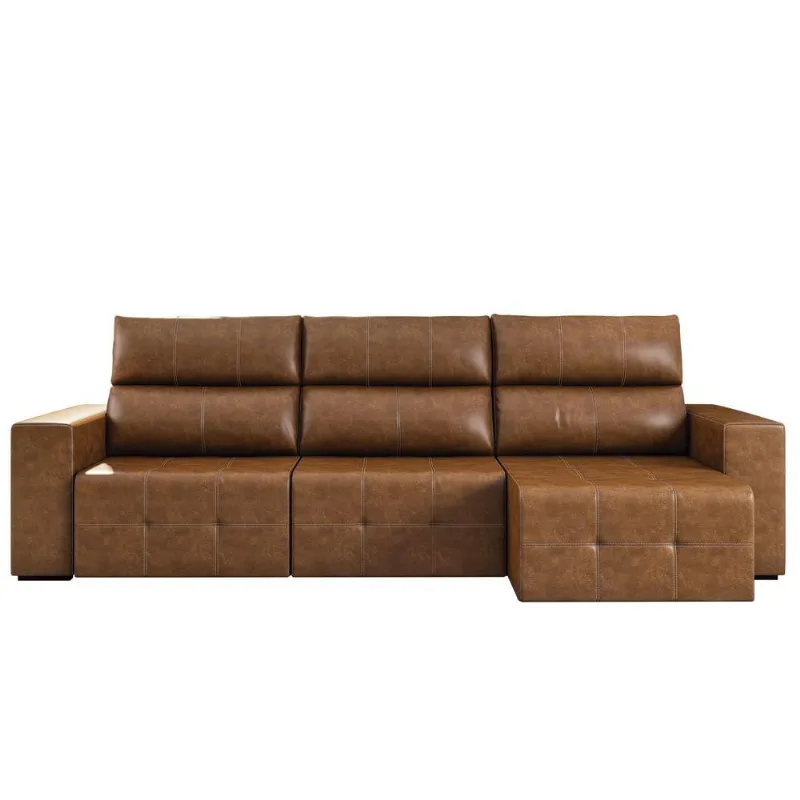 Sofá Retrátil Reclinável 6 Lugares Sala de Estar 374cm Russo Couro Caramelo - Gran Belo