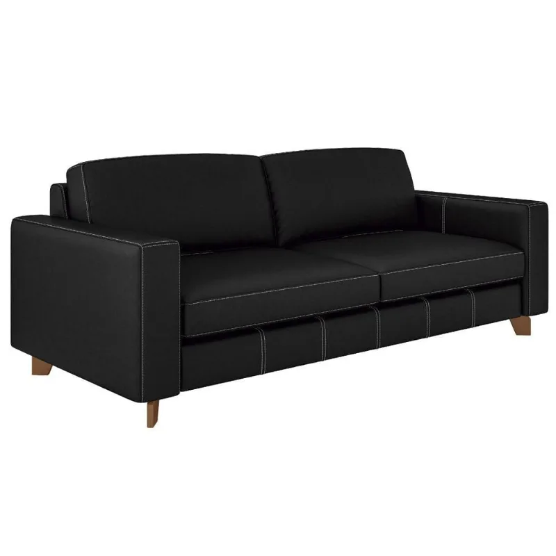 Sofá 3 Lugares Sala de Estar Recepção 220cm Presley Couro Preto - Gran Belo