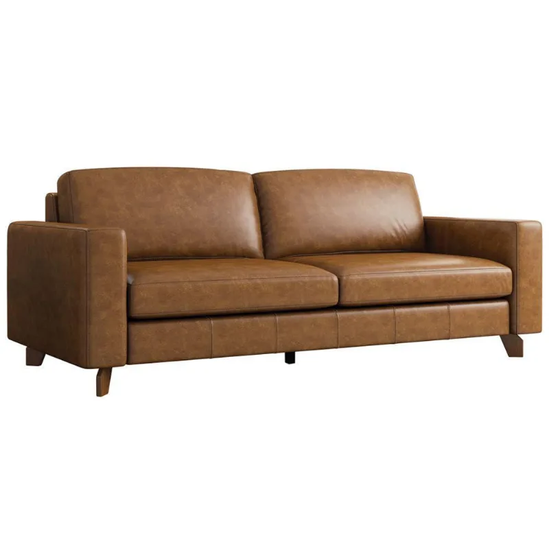 Sofá 3 Lugares Sala de Estar Recepção 220cm Couro Caramelo