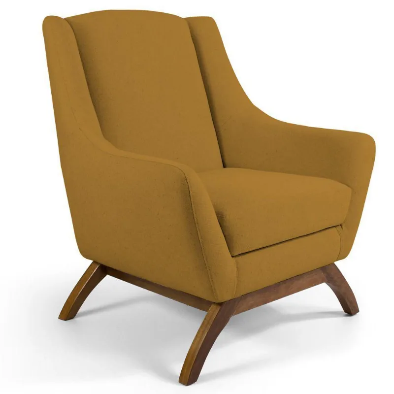 Poltrona Decorativa Base Madeira Naomi Veludo Gran Belo