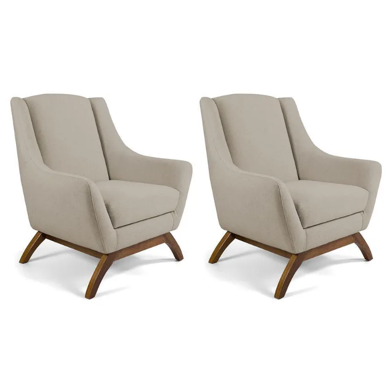 Kit 02 Poltronas Base de Madeira Naomi Bege Gran Belo