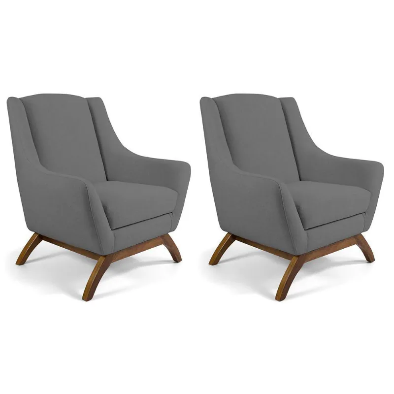 Kit 02 Poltronas Decorativas Base de MadeiraAlgodão Cinza