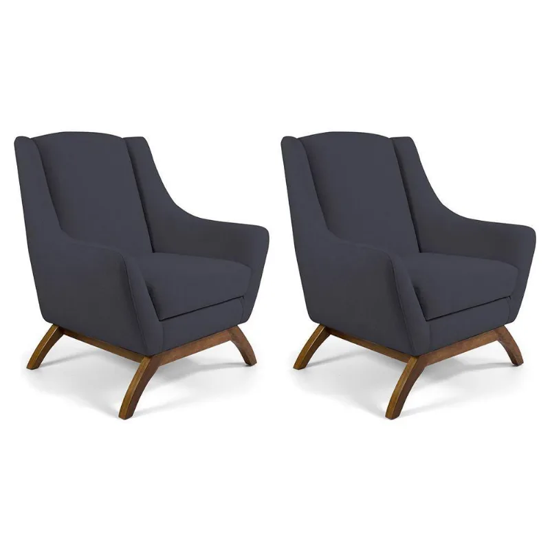 Kit 02 Poltronas Decorativas Base de Madeira Chumbo