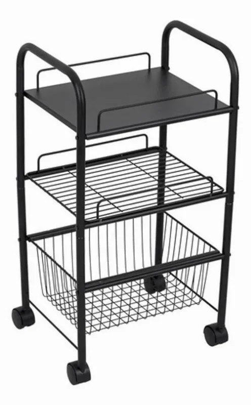 Carrinho Multiuso Organizador 75x32x41cm Com Rodas Aço Black