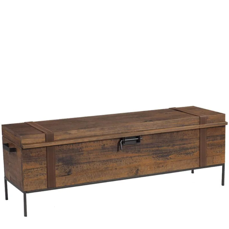 Baú Decorativo para Sala de Estar Quarto Teneci Grafite Madeira Maciça Rustic Brown - Gran Belo