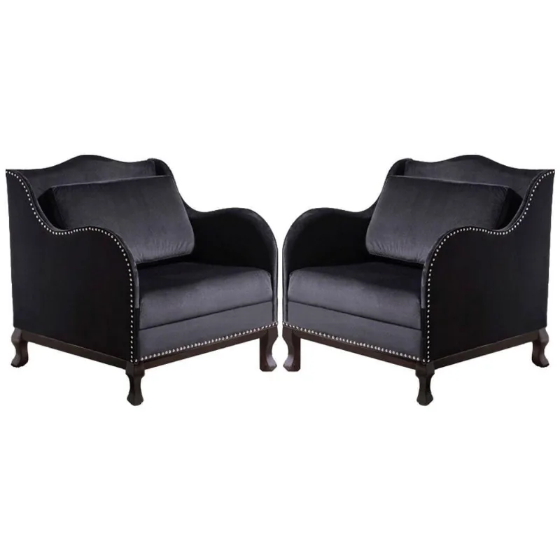 Kit 02 Poltronas Base Madeira Safira Suede Preto Gran Belo