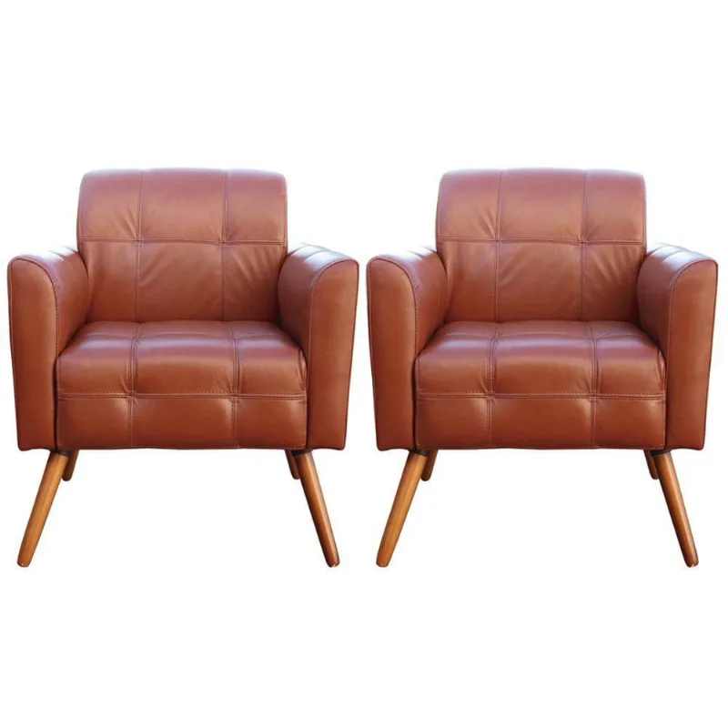 Kit 02 Poltronas Decorativas Sala de Estar Couro Caramelo