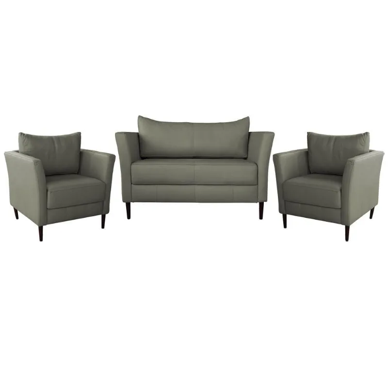 Conjunto Sofá 2 Lugares com 2 Poltronas Pés Palito Lubbock Couro Fendi - Gran Belo