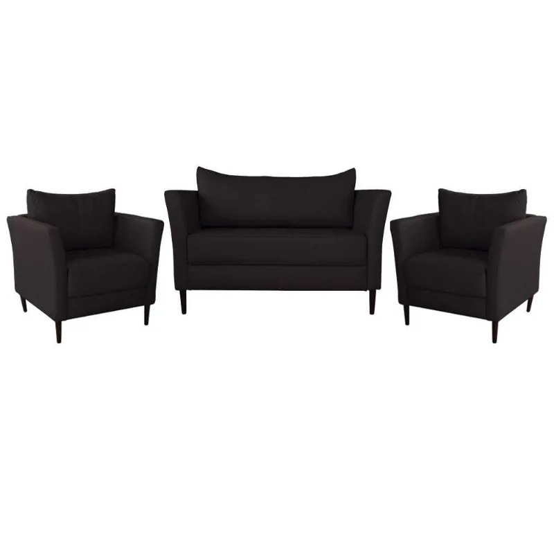 Conjunto Sofá 2 Lugares com 2 Poltronas Pés Palito Lubbock Couro Marrom - Gran Belo